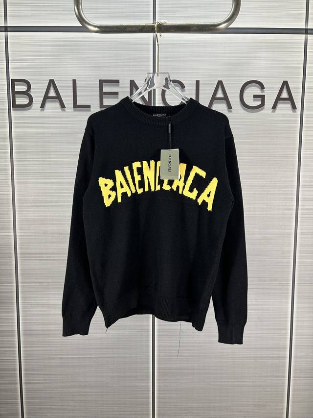 D 2024秋冬高品balenciaga巴黎世家 24Ss最新款前后字母logo针织毛衣 男女同款 颜色：黑色 码数：Xs S M L