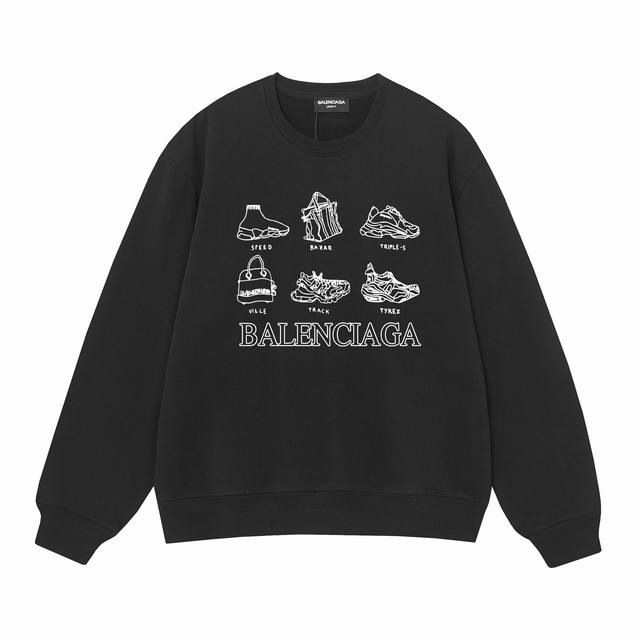 3453# Balenciaga巴黎世家400克印花圆领大毛圈卫衣 1：1对版面料400克毛圈高克重纯棉，提前做过预缩水1X1双纱怎么洗都不会变形，正确版本吊牌