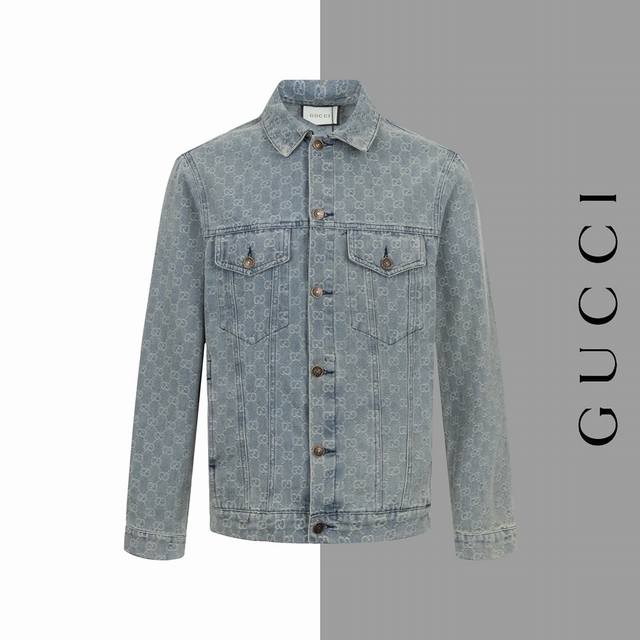 复刻版本 Colour：牛仔色 黑色 Size:M-3Xl 古驰gucci暗纹提花做旧水洗牛仔外套 面料：450克纯棉竹节棉提花精品面料 工艺：普洗炒盐做旧柔软