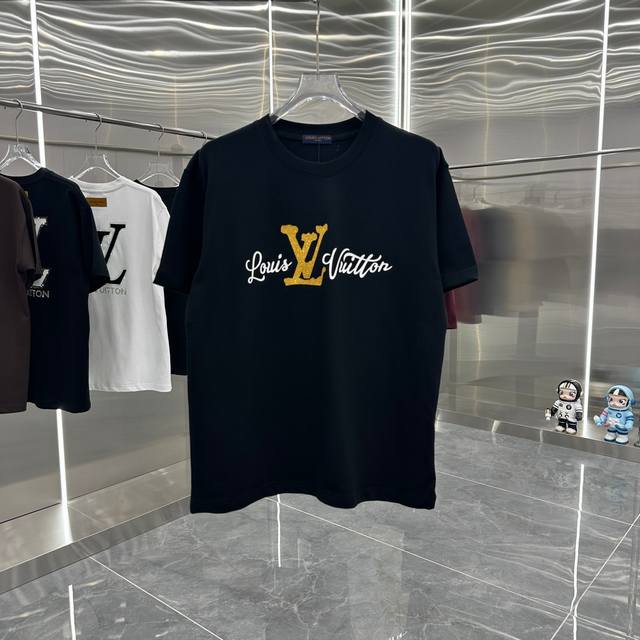 Lv 2024秋冬新款320克短袖t恤 金葱硅胶 男女同款宽松版 S M L Xl Xxl 五个码 黑色 白色 栗红