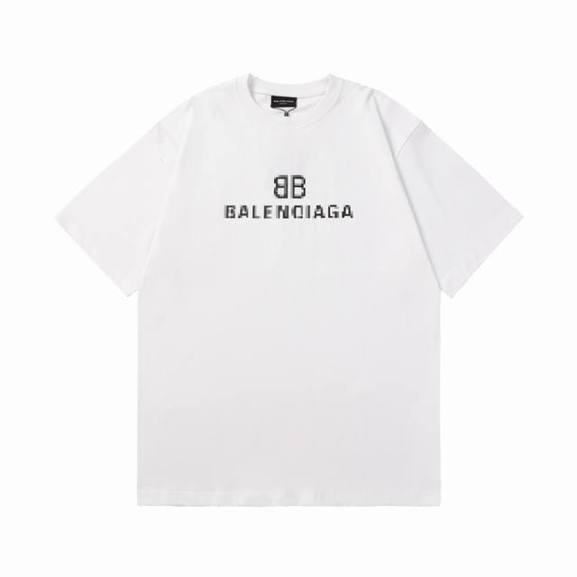 全年不下架 面料350克 巴黎世家balenciaga新款 火山灰色马赛克双b字母 正版康丽印花破洞款短袖t恤 全新天花板级别 -区分市面通货胸前马赛克字母采用