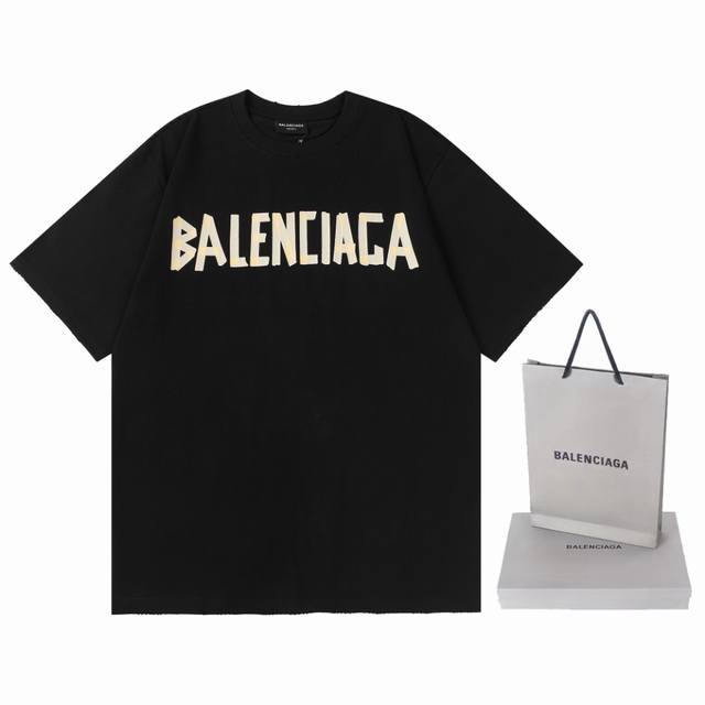 全年不下架 面料350克 Balenciaga巴黎世家tape Type复古美纹胶带印花水洗情侣短袖t恤 主打就是一个轻奢高级，上身有质感，正确版水洗黑蓝色非水