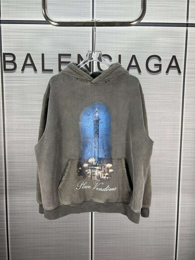 2024秋冬巴黎世家balenciaga东京限定灯塔加絨連帽卫衣 椭圆机直裂浆印花细腻 工艺字体结合领口肩部高密度缝线 采用双针锁连包骨位 走线平直细腻 成衣磨