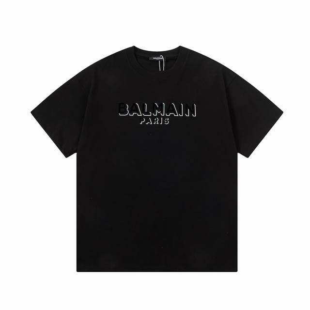 Balmain 巴尔曼 立体植绒印花 大logo标识精致升级，灵感源自八十年代 原版面料 官方同款 短袖t恤 定制260克同缸染面料 手感非常舒服 春夏最新砖柜