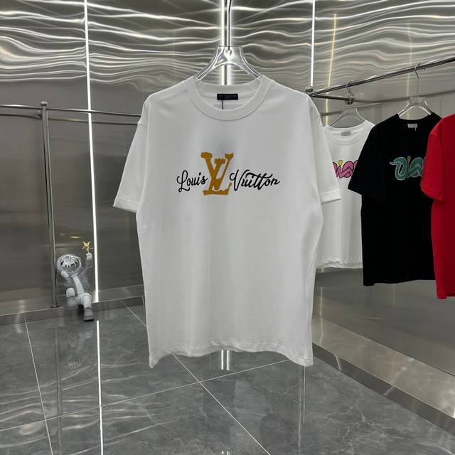 Lv 2024秋冬新款320克短袖t恤 金葱硅胶 男女同款宽松版 S M L Xl Xxl 五个码 黑色 白色 栗红