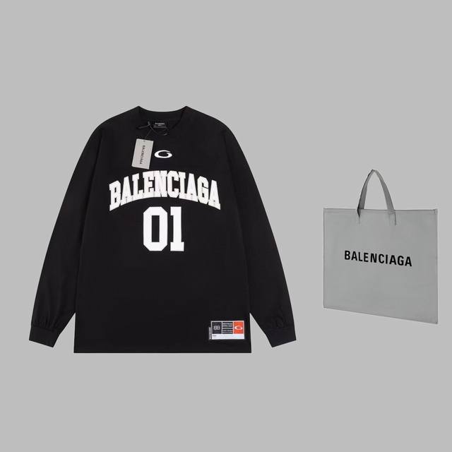 可配手提袋5 高品质 Balenciga 巴黎世家 01号长袖t恤 采用进口印花贴布刺绣工艺，工艺极其复杂 纯棉柔软面料，对色定染面料，潮流感十足，定染纯棉面料