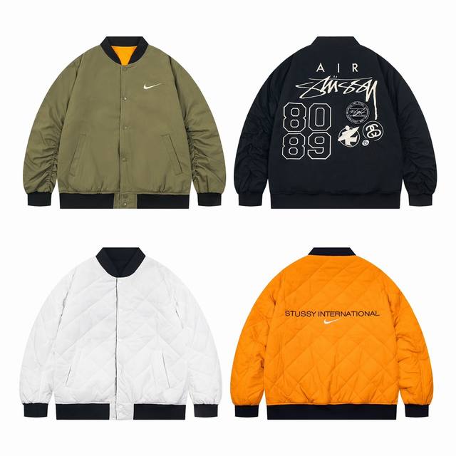 款号：1Z58 Stussy X Nike 联名刺绣双面飞行夹克棉服夹棉刺绣棒球服外套 爆火断货王，联名最后的热度，这次联名最好看的就是这个夹克了，时尚是轮回，