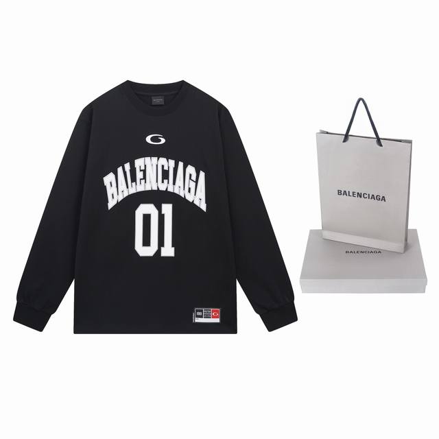 实拍图 顶级版本.官网品质 Balenci*Ga 巴黎.Ss25最新款篮球球服绣花印花长袖t恤。前面刺绣釆用田岛电脑绣花机刺绣加印花，左下角车章仔，后片印花。砖