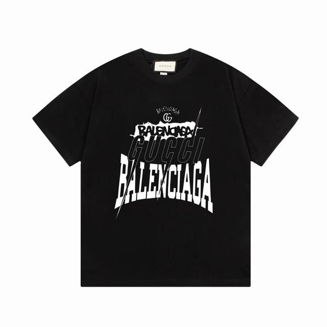 Gucci 古驰 联名 Balenciaga巴黎世家 限定系列 2025新款 定制270G双纱纯棉面料 已洗水处理 不变形 不掉色 直喷联名字母logo 男女同