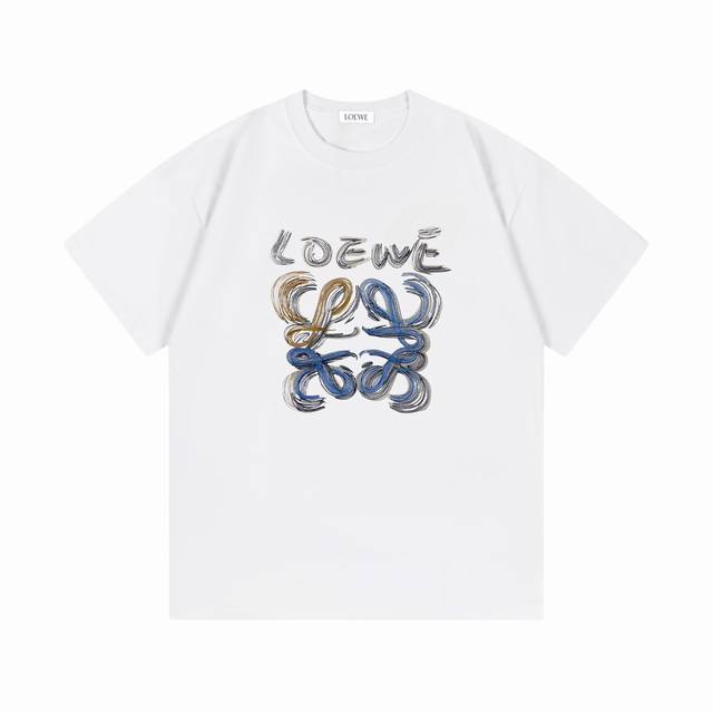 Loewe 罗意威 2025新款 定制270G双纱纯棉面料 已洗水处理 不变形 不掉色 涂鸦线刺绣字母logo 男女同款 短袖t 颜色：白色 尺码：Xs-L