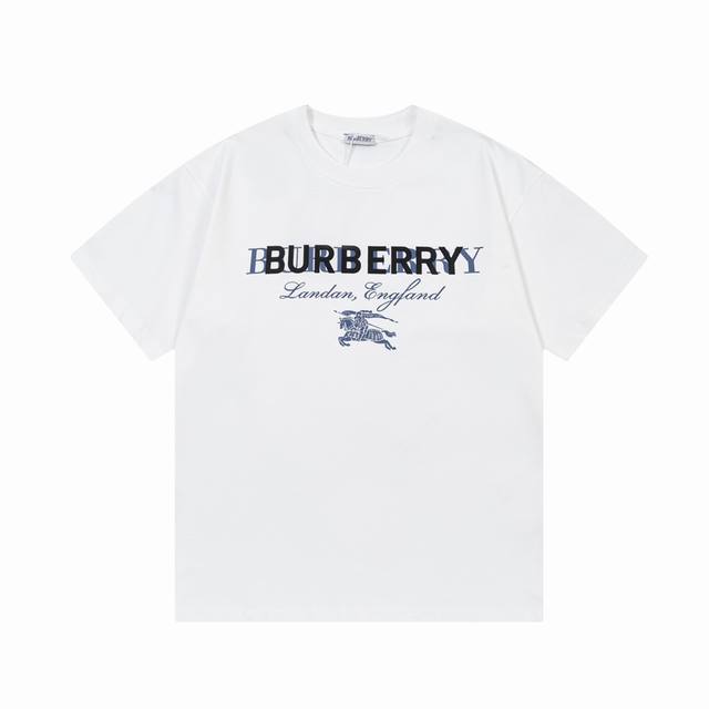 高版本 Burberry 巴宝莉 2025新款 定制310G双纱纯棉面料 重叠字母 战马logo 男女同款 短袖t恤 颜色：白色 尺码：S-Xl