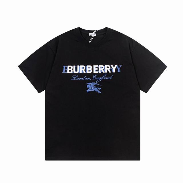 高版本 Burberry 巴宝莉 2025新款 定制310G双纱纯棉面料 重叠字母 战马logo 男女同款 短袖t恤 颜色：黑色 尺码：S-Xl