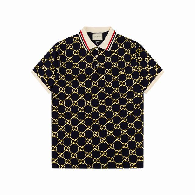 Gucci 古驰 24Ss新款 经典双gg 老花满印polo 230克重全棉珠地 颜色：宝兰 黄 码数：S M L Xl Xxl