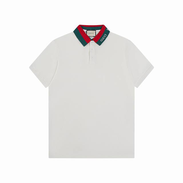 Gucci 古驰 24Ss新款 经典撞色彩条领子 Gucci 1921 刺绣polo 230克重双纱全棉珠地 颜色：宝兰 杏色 码数：S M L Xl Xxl