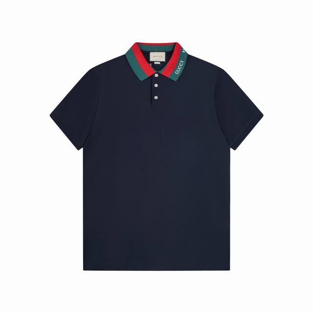 Gucci 古驰 24Ss新款 经典撞色彩条领子 Gucci 1921 刺绣polo 230克重双纱全棉珠地 颜色：宝兰 杏色 码数：S M L Xl Xxl