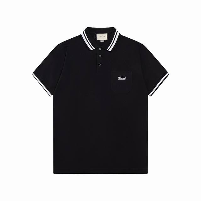 Gucci 古驰 24Ss新款 Gucci 口袋刺绣 Polo 230克重双纱全棉珠地 颜色：黑 白 枣红 墨绿 码数：S M L Xl Xxl