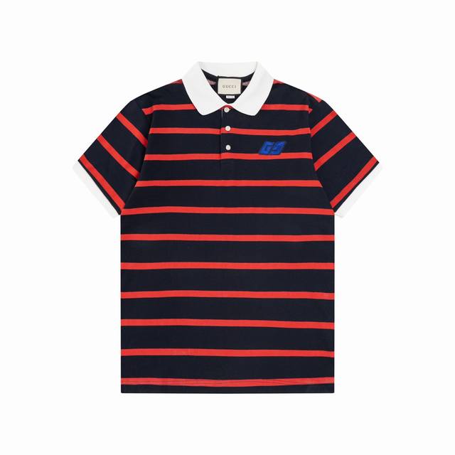 Gucci 古驰 24Ss新款 Gg贴饰 横间满印 Polo 230克重双纱全棉珠地 颜色：白 宝兰 宝兰 红 码数：S M L Xl Xxl