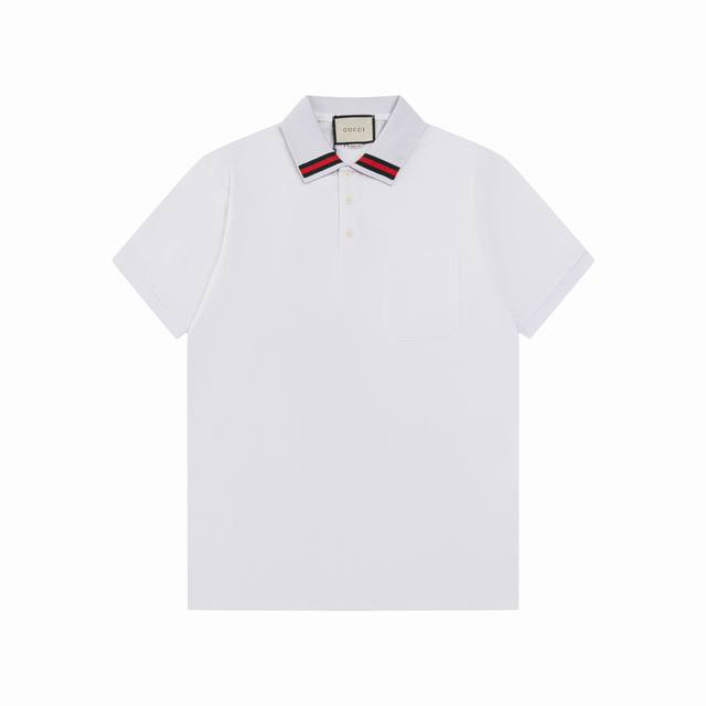 Gucci 古驰 24Ss新款 横间领口 口袋polo 230克重双纱全棉珠地 颜色：宝兰 白 灰 码数：S M L Xl Xxl