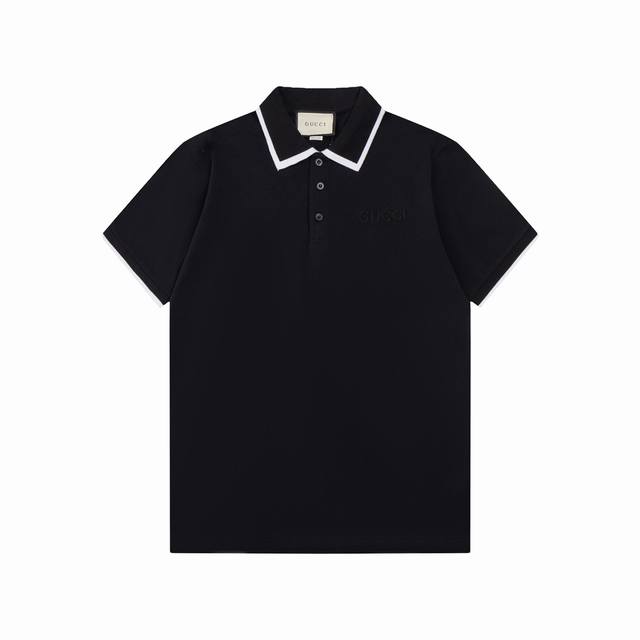 Gucci 古驰 24Ss新款 方框领 Logo贴绣polo 230克重双纱全棉珠地 颜色：黑 白 码数：S M L Xl Xxl