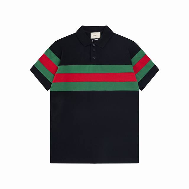 Gucci 古驰 24Ss新款 Gucci 1921 拼接 Polo 230克重双纱全棉珠地 颜色：黑 白 码数：S M L Xl Xxl