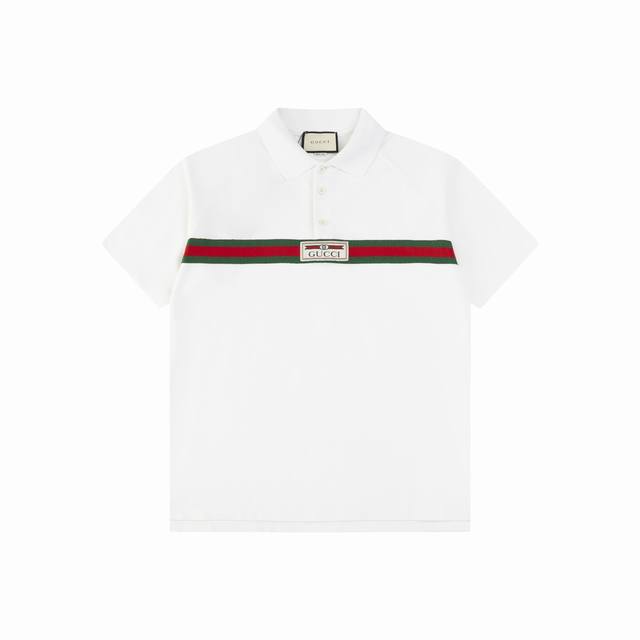 Gucci 古驰 24Ss新款 Logo徽章+胸织带polo 230克重全棉珠地 颜色：黑 白 蓝 码数：S M L Xl Xxl