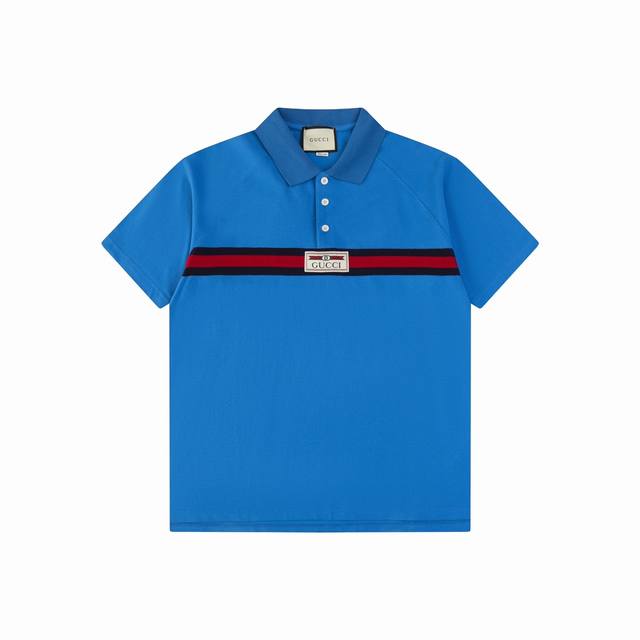 Gucci 古驰 24Ss新款 Logo徽章+胸织带polo 230克重全棉珠地 颜色：黑 白 蓝 码数：S M L Xl Xxl