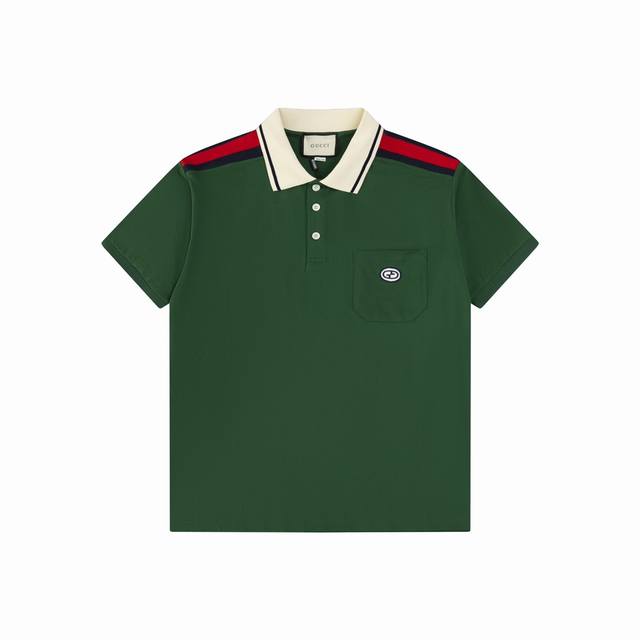 Gucci 古驰 24Ss新款 口袋动漫gg刺绣+肩织带polo 230克重全棉珠地 颜色：黑 白 绿 码数：S M L Xl Xxl