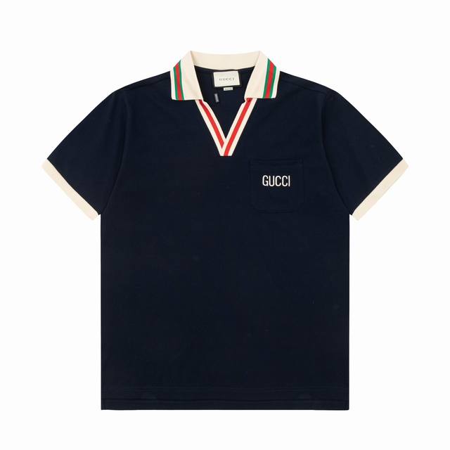 Gucc 古驰 23Ss新款 三角领口袋logo绣花polo 颜色：黑 红 白 码数：S M L Xl Xxl