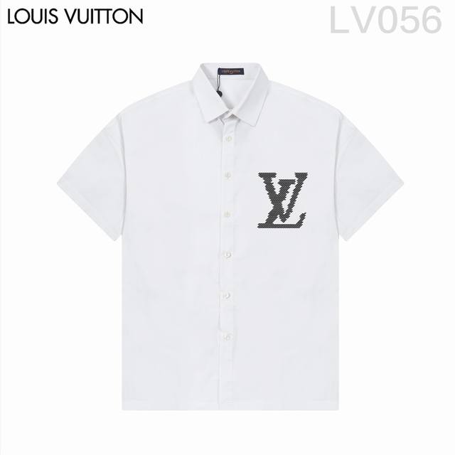 Louis Vuitt*On路易威登 爆款来袭 经典logo印花短袖衬衫 2024Ss官网新款短袖 衬衫 衬衣，精美logo印花 高端版本，专柜定制面料 透气舒