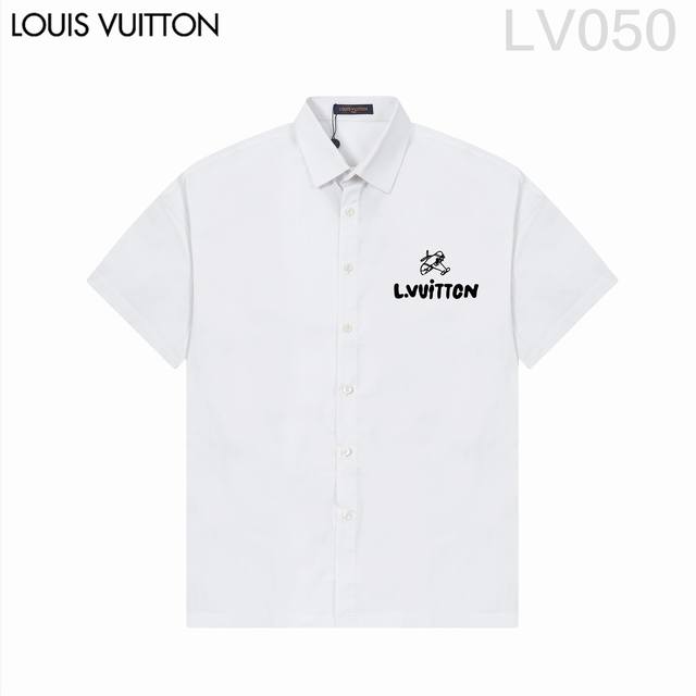 Louis Vuitt*On路易威登 爆款来袭 经典logo印花短袖衬衫 2024Ss官网新款短袖 衬衫 衬衣，精美logo印花 高端版本，专柜定制面料 透气舒