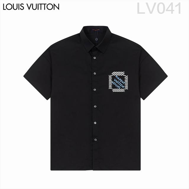 Louis Vuitt*On路易威登 爆款来袭 经典logo印花短袖衬衫 2024Ss官网新款短袖 衬衫 衬衣，精美logo印花 高端版本，专柜定制面料 透气舒