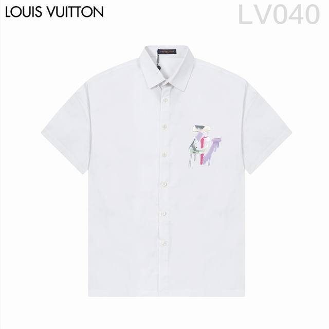 Louis Vuitt*On路易威登 爆款来袭 经典logo印花短袖衬衫 2024Ss官网新款短袖 衬衫 衬衣，精美logo印花 高端版本，专柜定制面料 透气舒