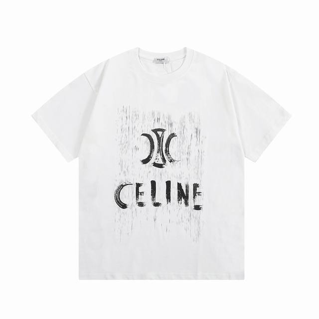 D Celine 赛琳 涂鸦手绘字母印花 升级，灵感源自八十年代复古 原版面料 官方同款 短袖t恤 定制 310克 同缸染面料 手感非常舒服 春夏最新砖柜同步