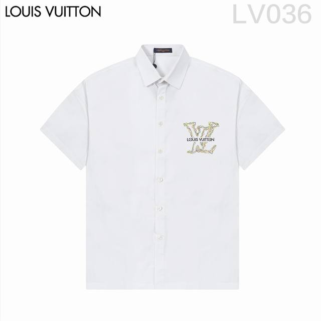 D Louis Vuitt*On路易威登 爆款来袭 经典logo印花短袖衬衫 2024Ss官网新款短袖 衬衫 衬衣，精美logo印花 高端版本，专柜定制面料 透