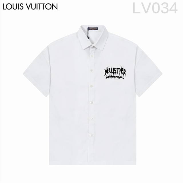 D Louis Vuitt*On路易威登 爆款来袭 经典logo印花短袖衬衫 2024Ss官网新款短袖 衬衫 衬衣，精美logo印花 高端版本，专柜定制面料 透