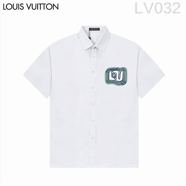 D Louis Vuitt*On路易威登 爆款来袭 经典logo印花短袖衬衫 2024Ss官网新款短袖 衬衫 衬衣，精美logo印花 高端版本，专柜定制面料 透