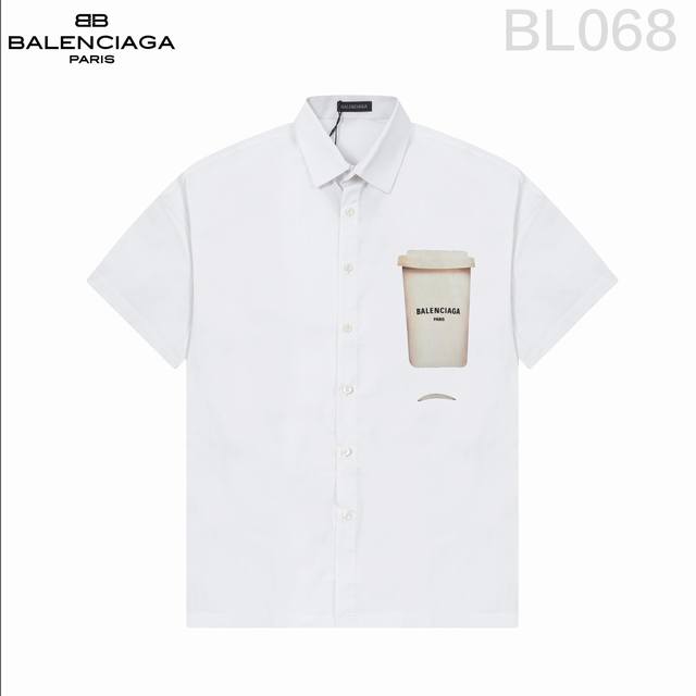 D Balenciaga 巴黎*世家 爆款来袭 经典logo印花短袖衬衫 2024Ss官网新款短袖 衬衫 衬衣，精美直喷logo印花 高端版本，专柜定制面料 透