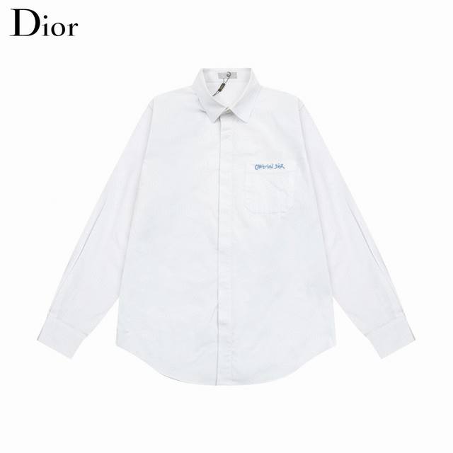 D Dior 迪奥 爆款来袭 简约百搭款口袋字母logo标语刺绣长袖衬衫 2024Ss官网新款长袖 衬衫 衬衣，精美刺绣logo 高端版本，专柜定制面料 透气舒