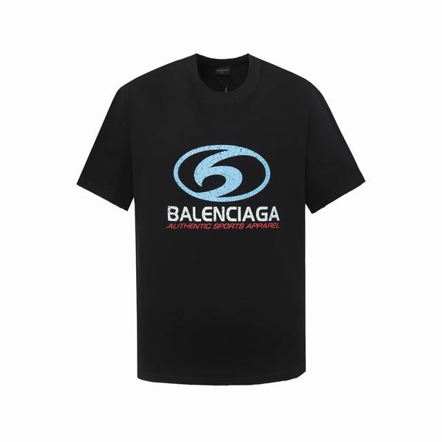 Balenciaga巴黎世家，24Ss最新款冲浪logo模糊印花，高版本，原版做旧磨破工艺，全棉面料克重300克，原版开发，手感柔顺不变形不缩水，百搭版型，男女