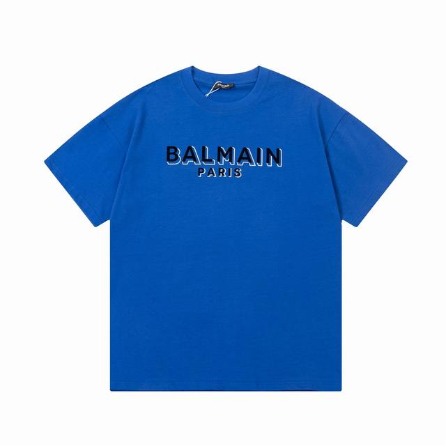 Balmain 巴尔曼 立体植绒印花 大logo标识精致升级，灵感源自八十年代 原版面料 官方同款 短袖t恤 定制260克同缸染面料 手感非常舒服 春夏最新砖柜