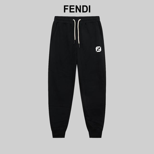 顶级版本，区别通货 Fendi 芬迪24Ss 秀款 修身线条徽标简约logo运动裤 380G克重 兼容所有身材 腰部松紧带黑白抽绳设计 定制抽绳口袋两侧都带有斜