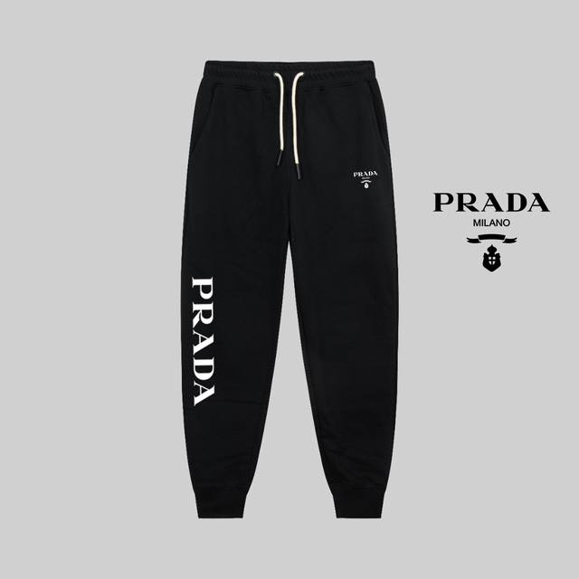 顶级版本，区别通货 Prada 普拉达24Ss 秀款 修身线条徽标简约logo运动裤 380G克重 兼容所有身材 腰部松紧带黑白抽绳设计 定制抽绳口袋两侧都带有