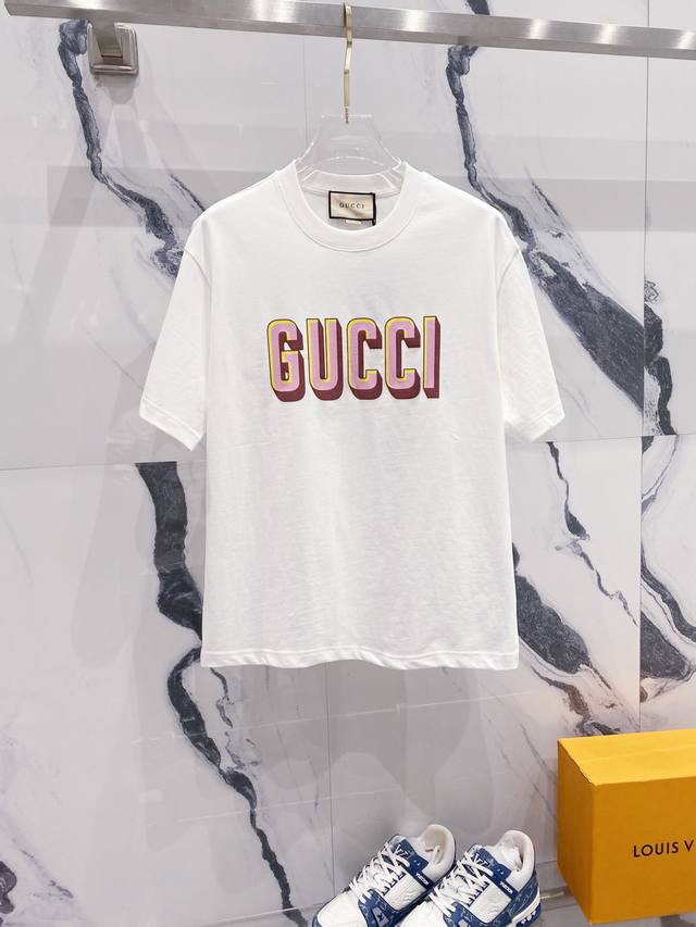 Gucci 古驰 320克圆领短袖t恤 立体撞色品牌字母logo印花标识 官方同步 1:1原版开模 时尚个性 百搭潮流 纯原品质 原版洗水面料 吊牌 领标 水洗