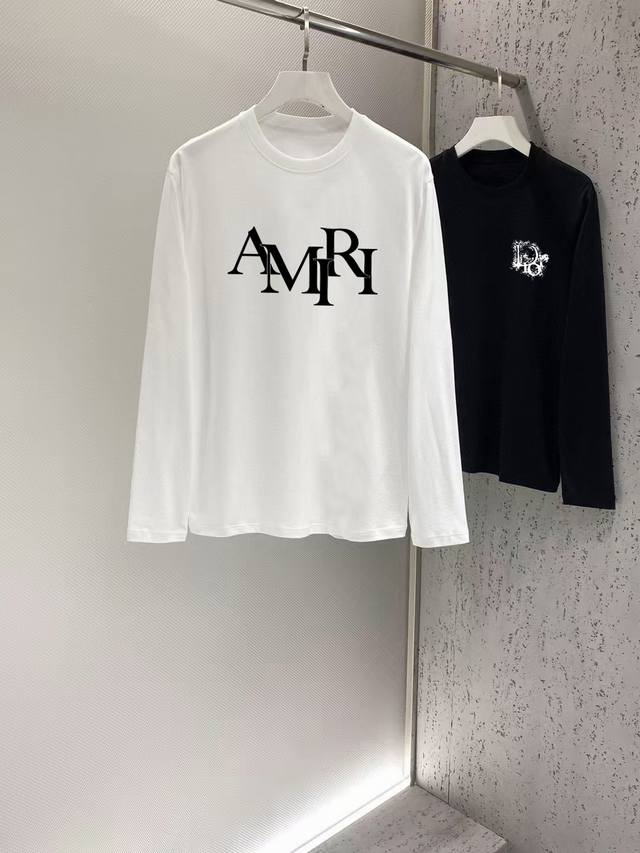 Amiri 2024秋冬新款长袖打底衫，定制专属纯棉面料，胸前采用品牌logo图案印花设计！简约大方，从容百搭，档次极高，完美融入时尚还有风情感一款完美符合外穿