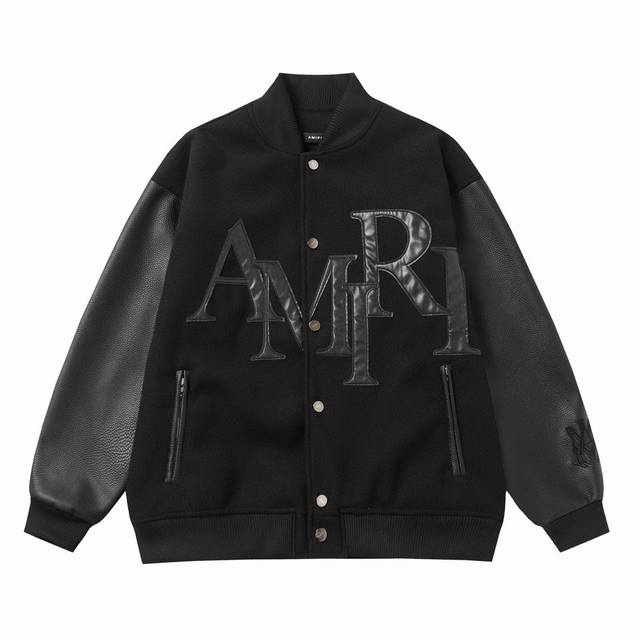 款号s25 Amiri 24Ss走秀款棒球服 采用万针刺绣工艺，时尚百搭 选用龙凤尼面料柔软舒适，搭配荔枝纹袖子高端大气 口袋双拉链设计，一比一还原 M L X