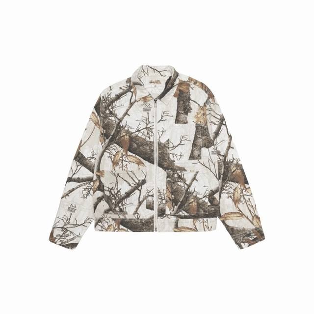 款号：6132-顶级版本 斯图西stussy 假日系列 黑色枫叶fw23 Zip Work Jacket Realtree Edge 满印拉链工装夹克外套 王嘉