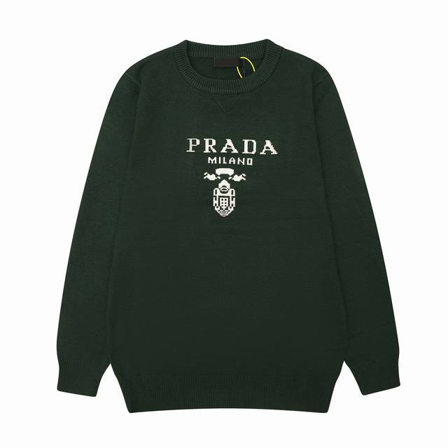 跨号：4156-顶级版本 新款上新 原版面料 官方同款 2024Ss新款 Prada 普拉达圆领毛织 高品质的面料柔软 工艺:采用顶级包芯纱毛料，男女同款 吊牌