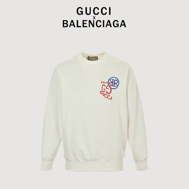 Gucci & Balenciaga 联名涂鸦印花圆领卫衣 420克重纯棉面料毛圈底定制32支2*2螺纹 成衣两遍水洗处理 面料舒适亲肤无异感 定制定染面料 纺