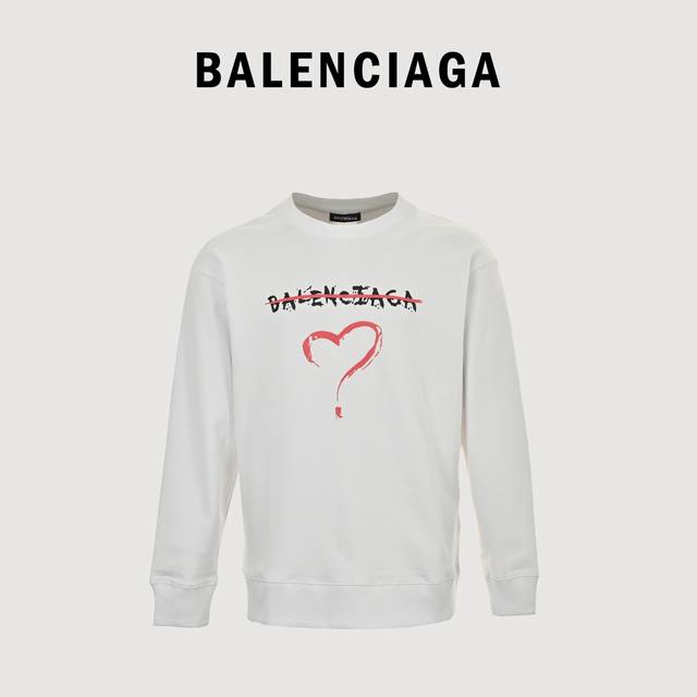 Balenciaga 巴黎世家 24Fw 字母爱心印花圆领卫衣 420克重纯棉面料毛圈底定制32支2*2螺纹 成衣两遍水洗处理 面料舒适亲肤无异感 定制定染面料