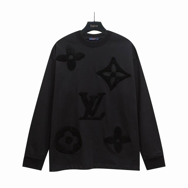 实拍细节图+尺码表 Louis Vuitton 路易威登24Fw毛巾绣Logo长袖T恤 定制260G全棉双纱紧密爽滑面料，布面干净，布纹清晰，手感非常细腻扎实，